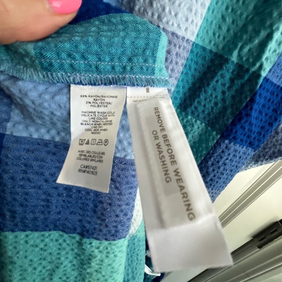 LOFT Plaid Cutout Back Midi Pocket Dress Blue Aqua White Size M. NWT - Picture 7 of 15